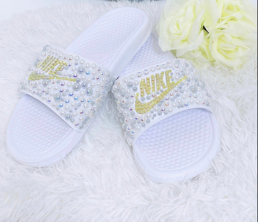 Sunshine Yellow/ SilverCustom Bling Benassi Slides - Blooming Nuptials