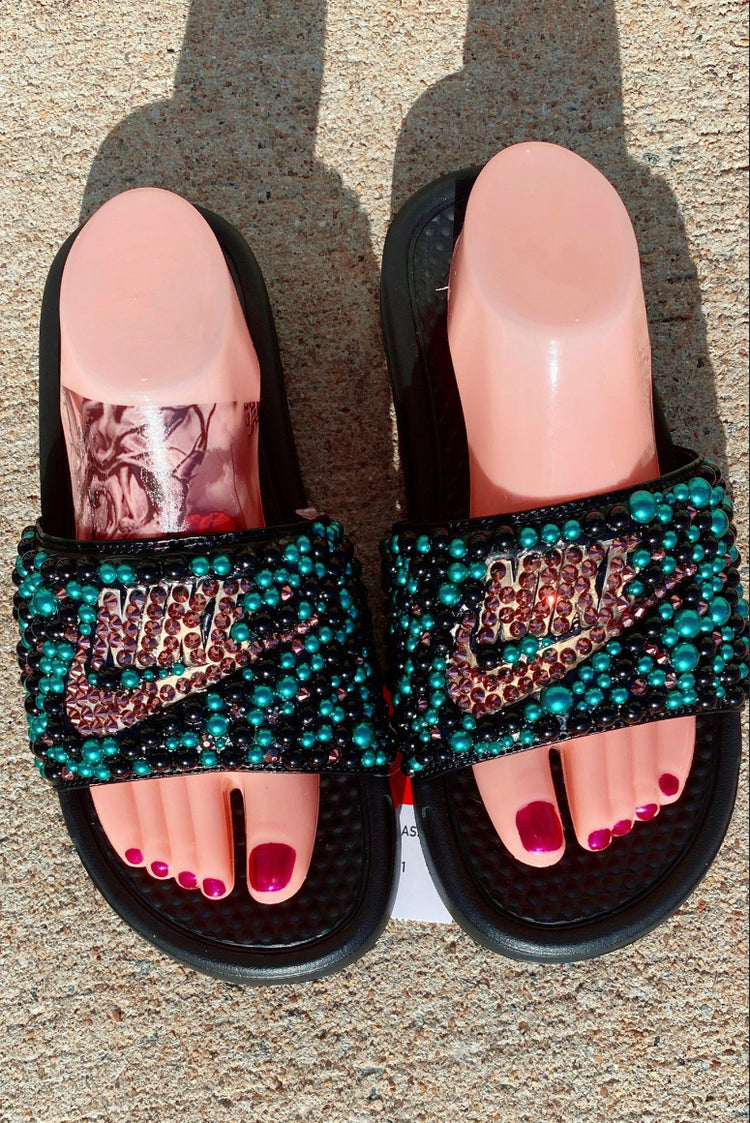 Nike Custom Bling Slides - Blooming Nuptials