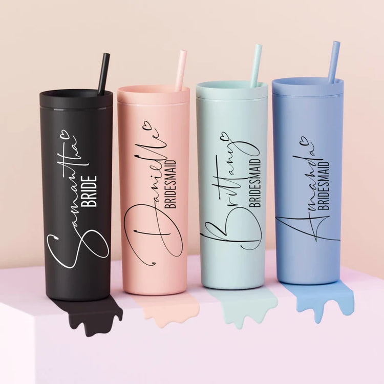 Personalized Matte Tumbler with Straw - Blooming Nuptials