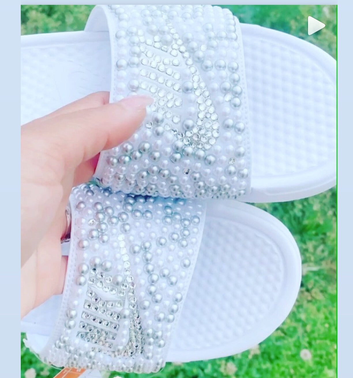 White Custom Bling Benassi Slides - Blooming Nuptials