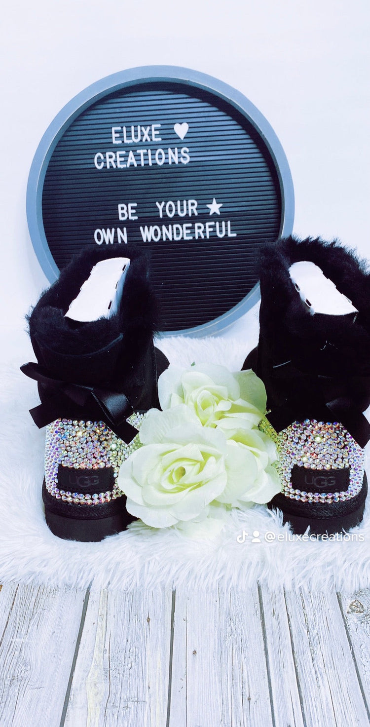 Personalized Black Rhinestone Boots - Eluxe Creations