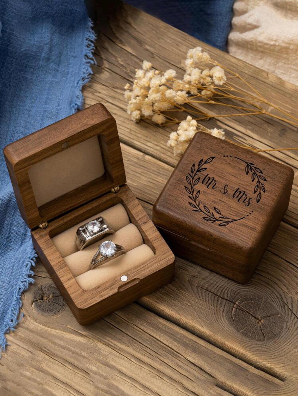 Jewelry Organizer Box | Engagement Ring Box | Small Wooden Jewelry Box | Ring Bearer Box - Blooming Nuptials