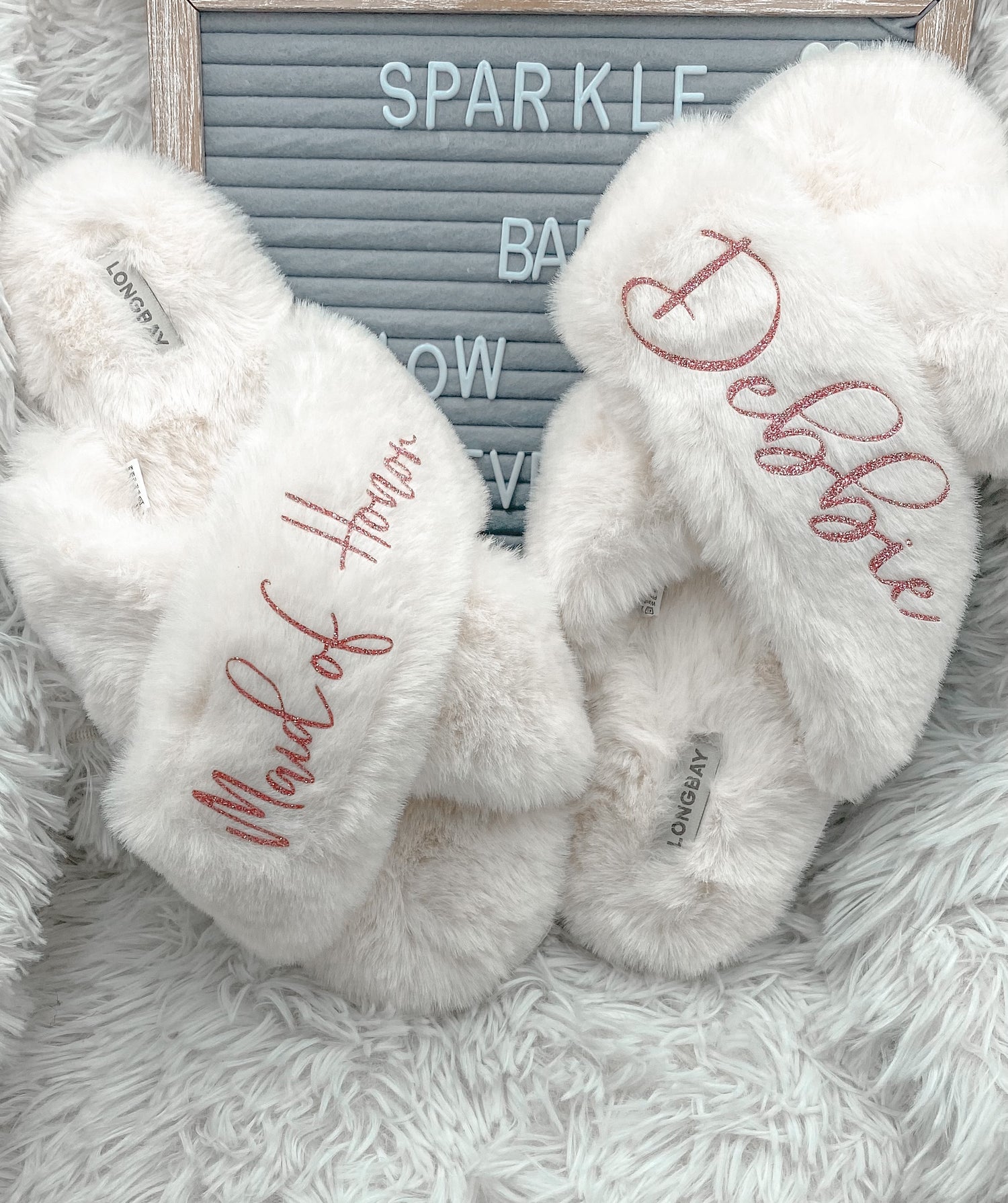 Personalized Bridal Shower Fluffy Slippers - Blooming Nuptials
