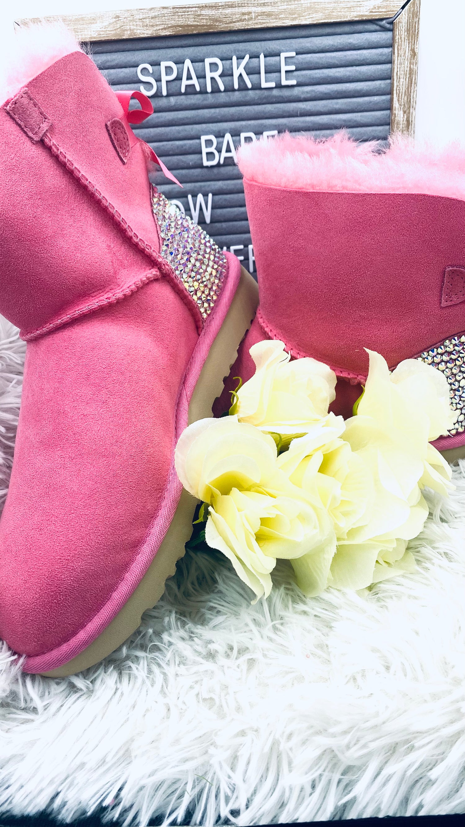 Personalized Pink Rhinestone Boots - Eluxe Creations