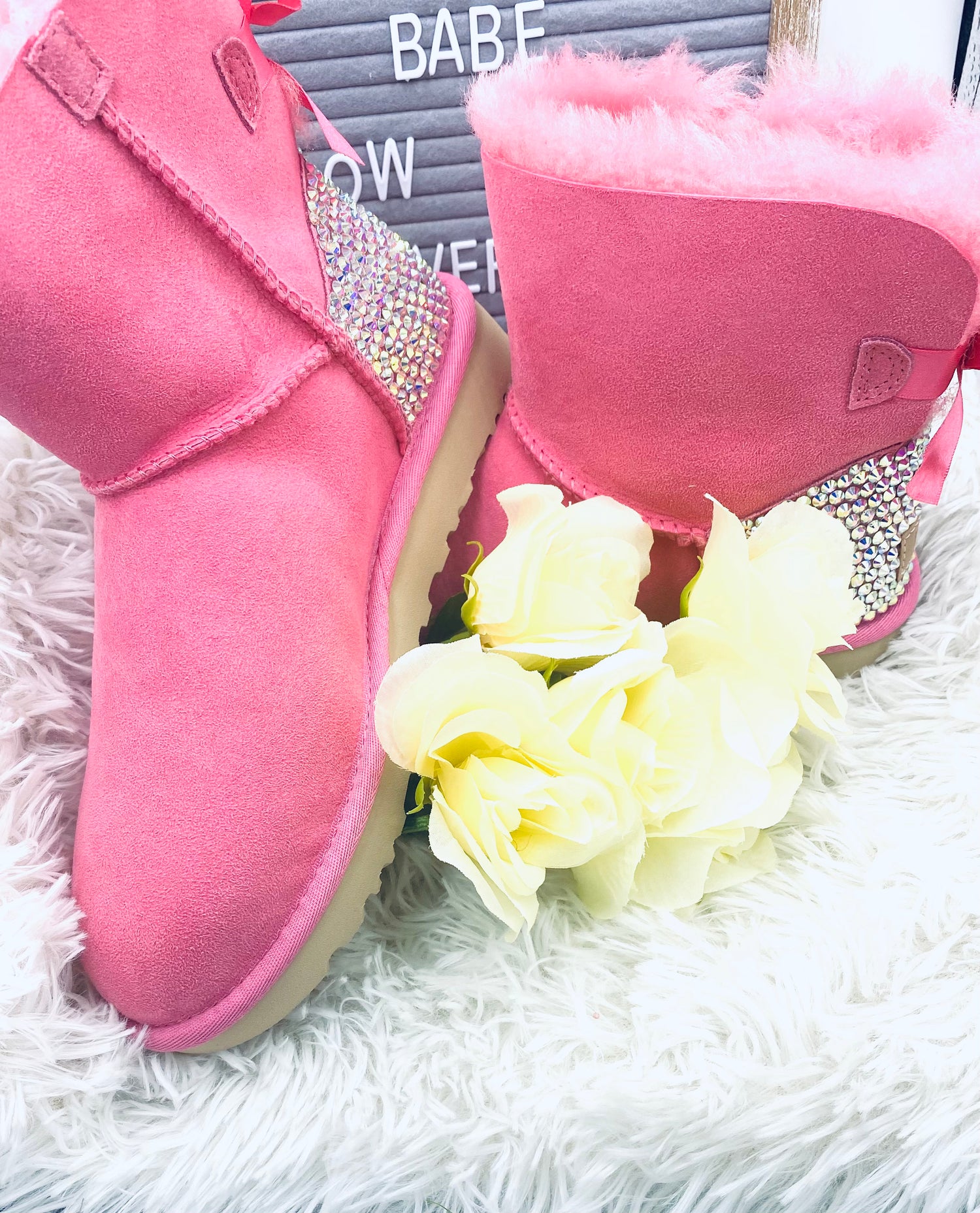 Personalized Pink Rhinestone Boots - Eluxe Creations