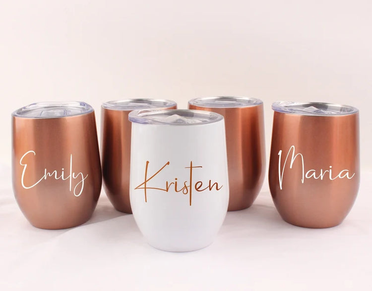 Personalized Wine Tumbler - Custom Wine cup - Personalized Wine Tumbler - Bachelorette Party Favors Personalized Wine Glass Wine Tumbler with Lid - Eluxe Creations