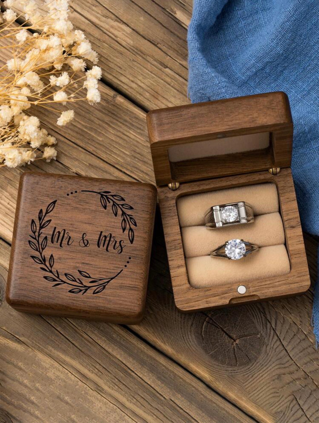 Jewelry Organizer Box | Engagement Ring Box | Small Wooden Jewelry Box | Ring Bearer Box - Blooming Nuptials