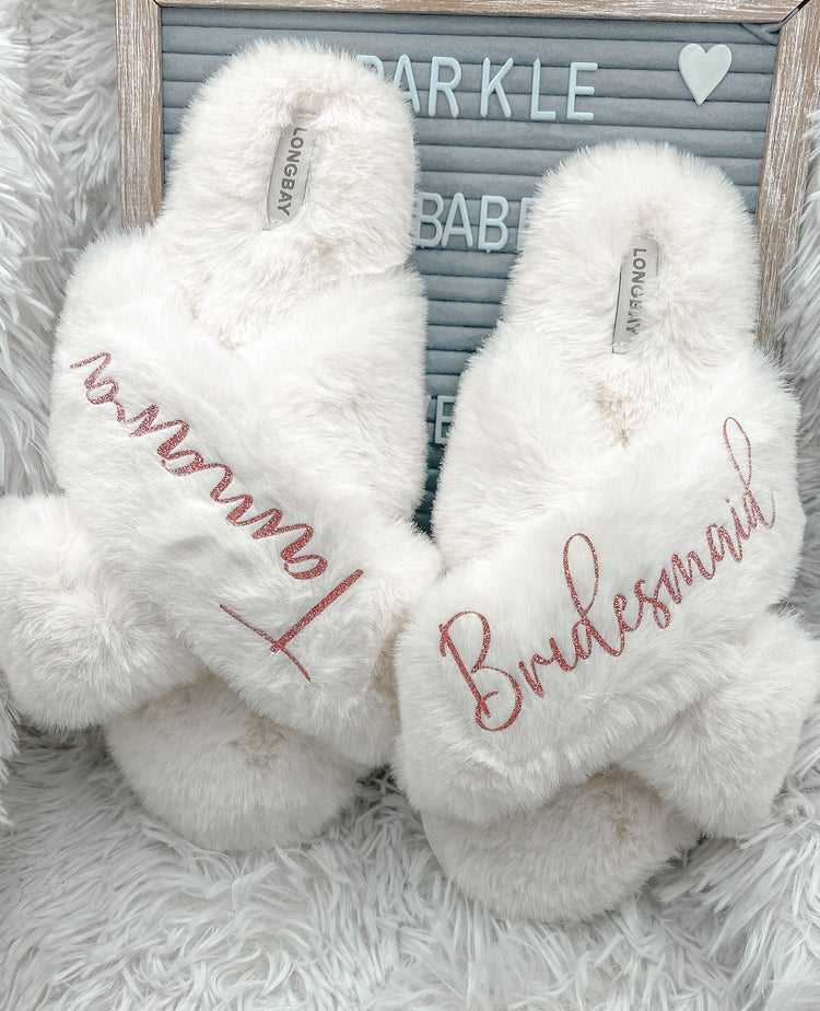 Personalized Bridal Shower Fluffy Slippers - Blooming Nuptials