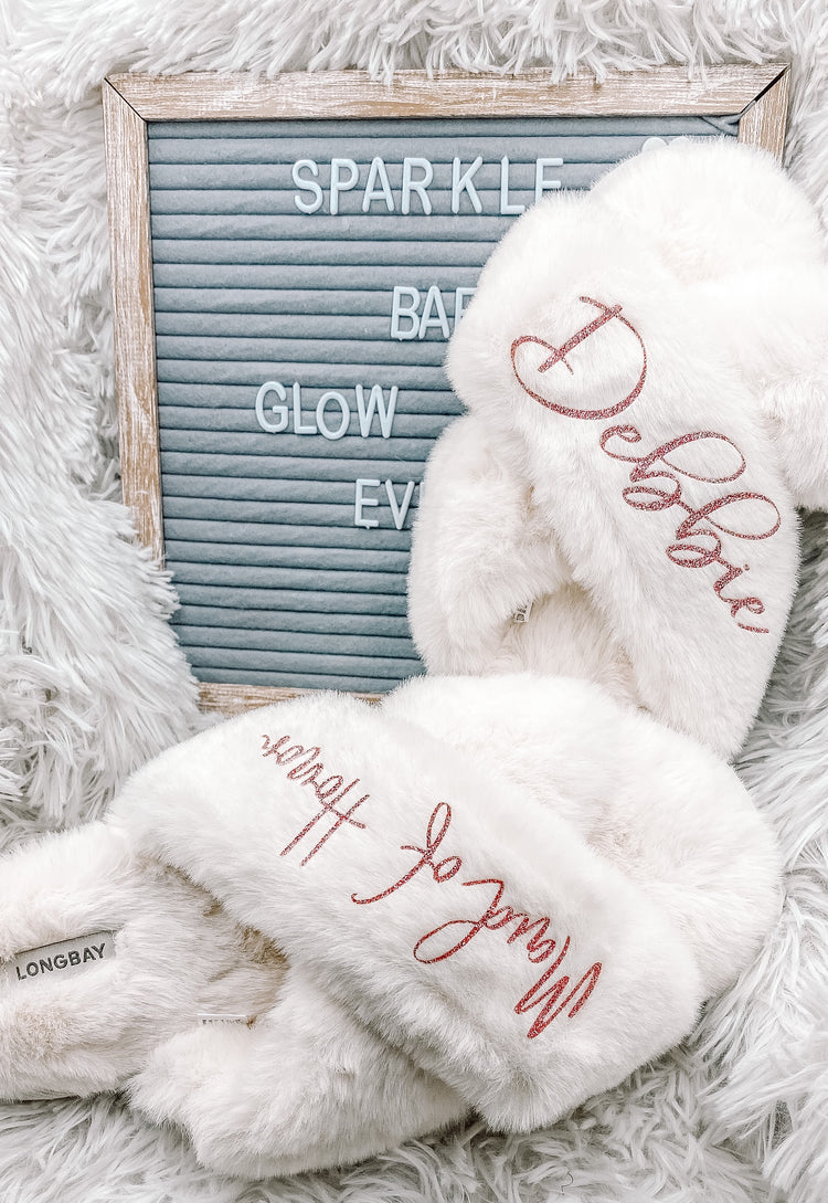 Personalized Bridal Shower Fluffy Slippers - Blooming Nuptials