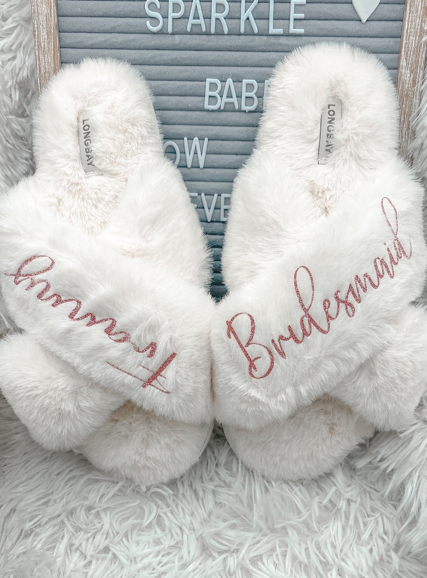 Personalized Bridal Shower Fluffy Slippers - Blooming Nuptials