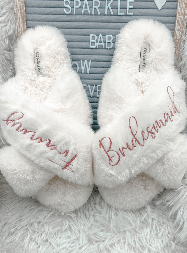 Personalized Bridal Shower Fluffy Slippers - Blooming Nuptials