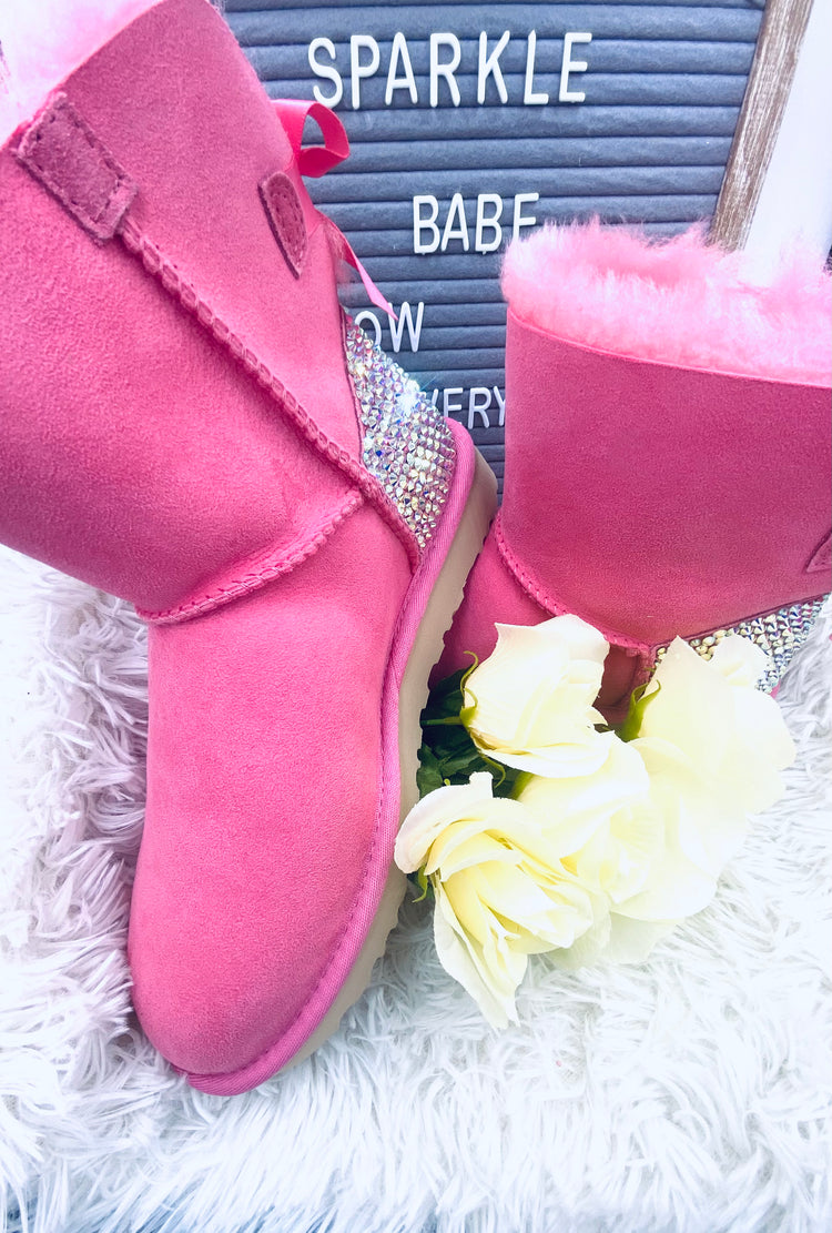 Personalized Pink Rhinestone Boots - Eluxe Creations