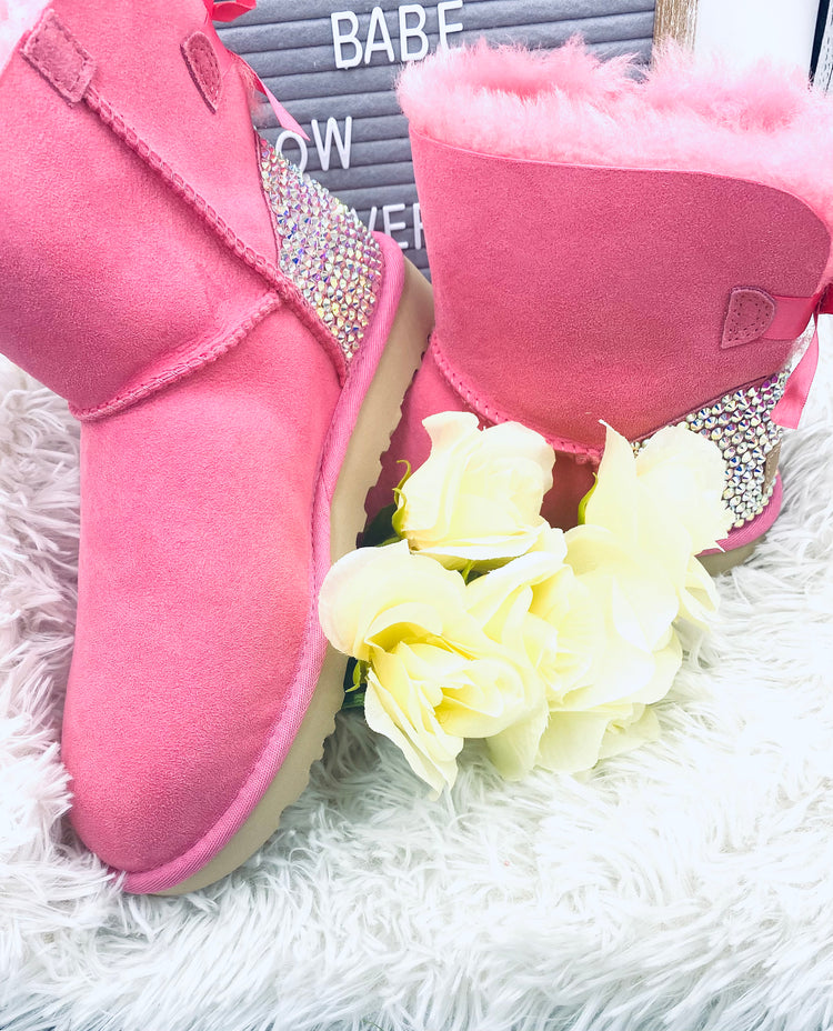 Personalized Pink Rhinestone Boots - Eluxe Creations